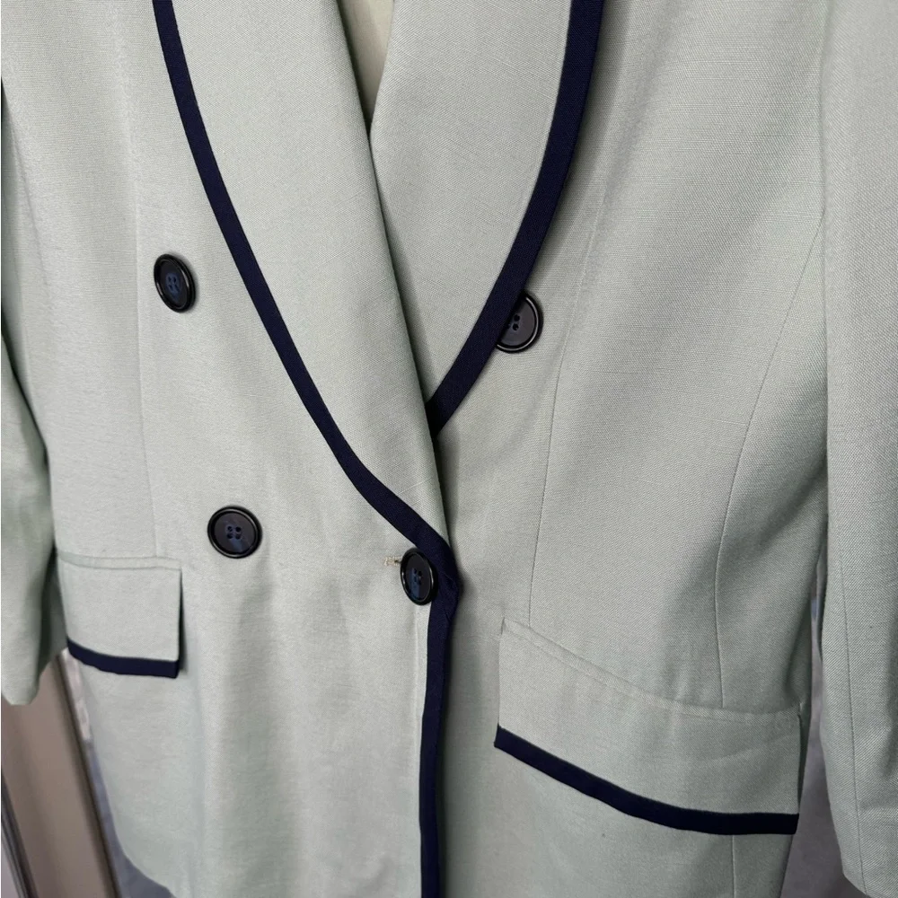 Vintage Christian Dior Mint Green Blazer w/ Navy Trim | Size 10